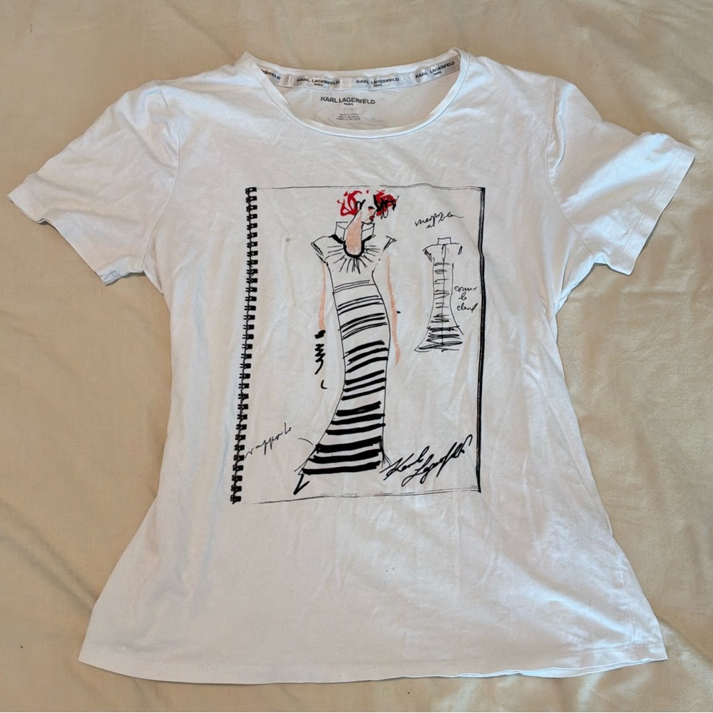 Karl Lagerfeld White Tee with Fashion Illustration